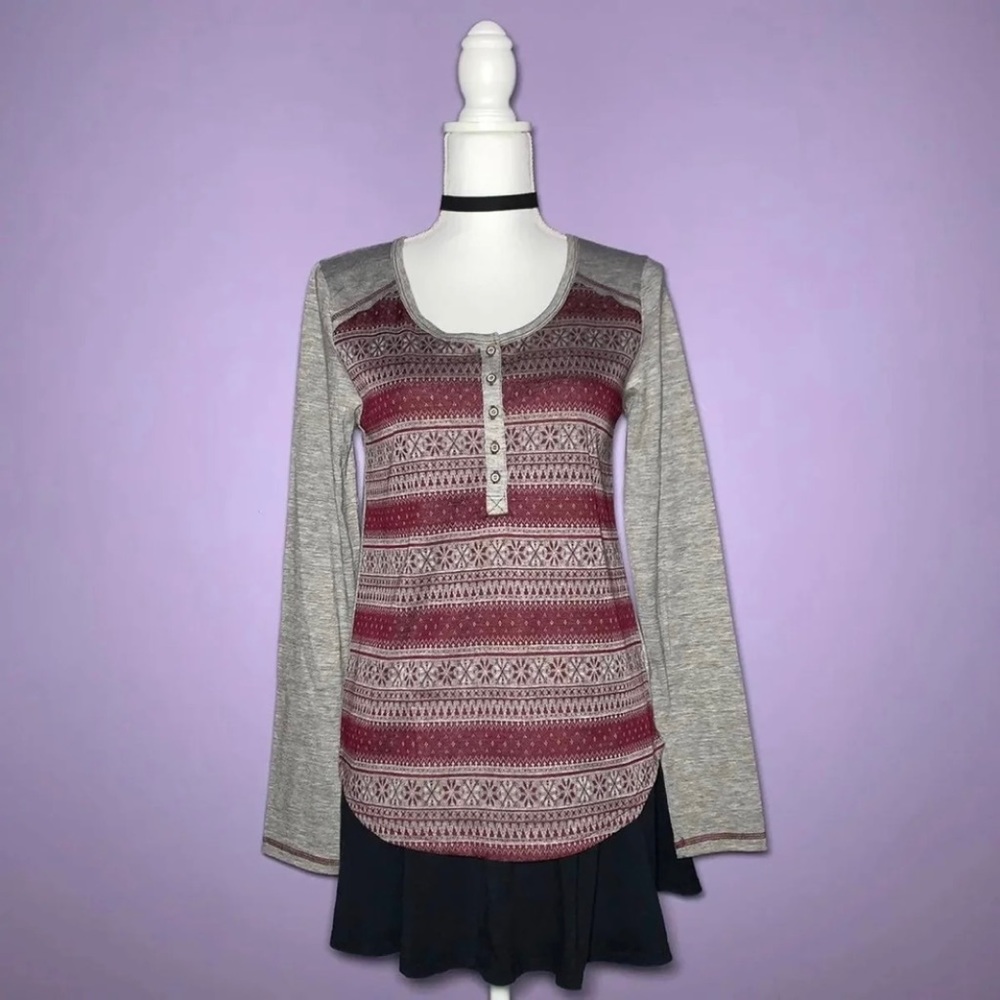 NWT Maroon and Gray Fair Isle Long Sleeve Top - Picture 3 of 7